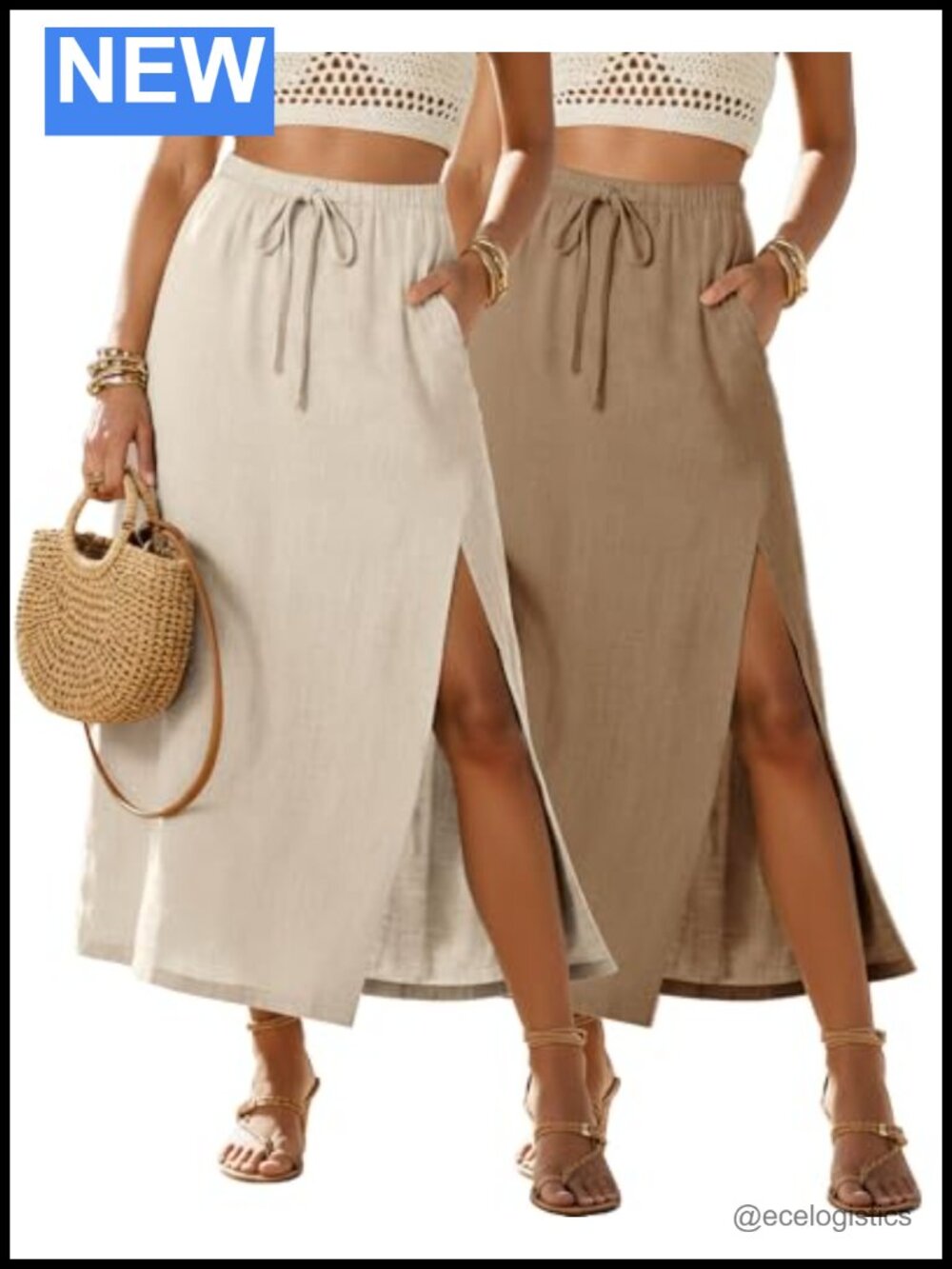 2 Pack Linen Maxi Skirts with Pockets - Women's Flowy Full Skirts